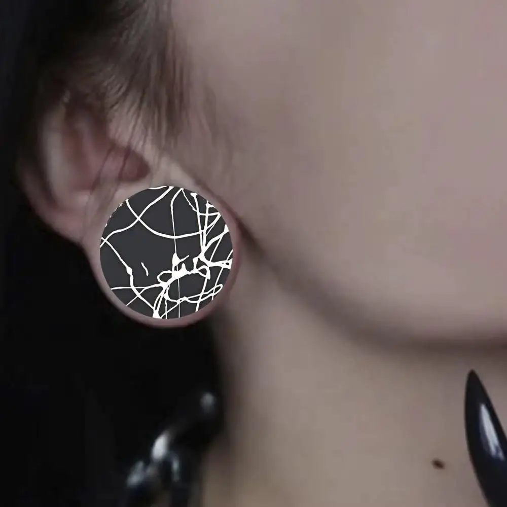 1 Pair Solid Silicone Irregular Lines Spray Painting Flared Ear Plugs&Tunnels Piercing Ear Gauge Expansion Strengthing Earrings
