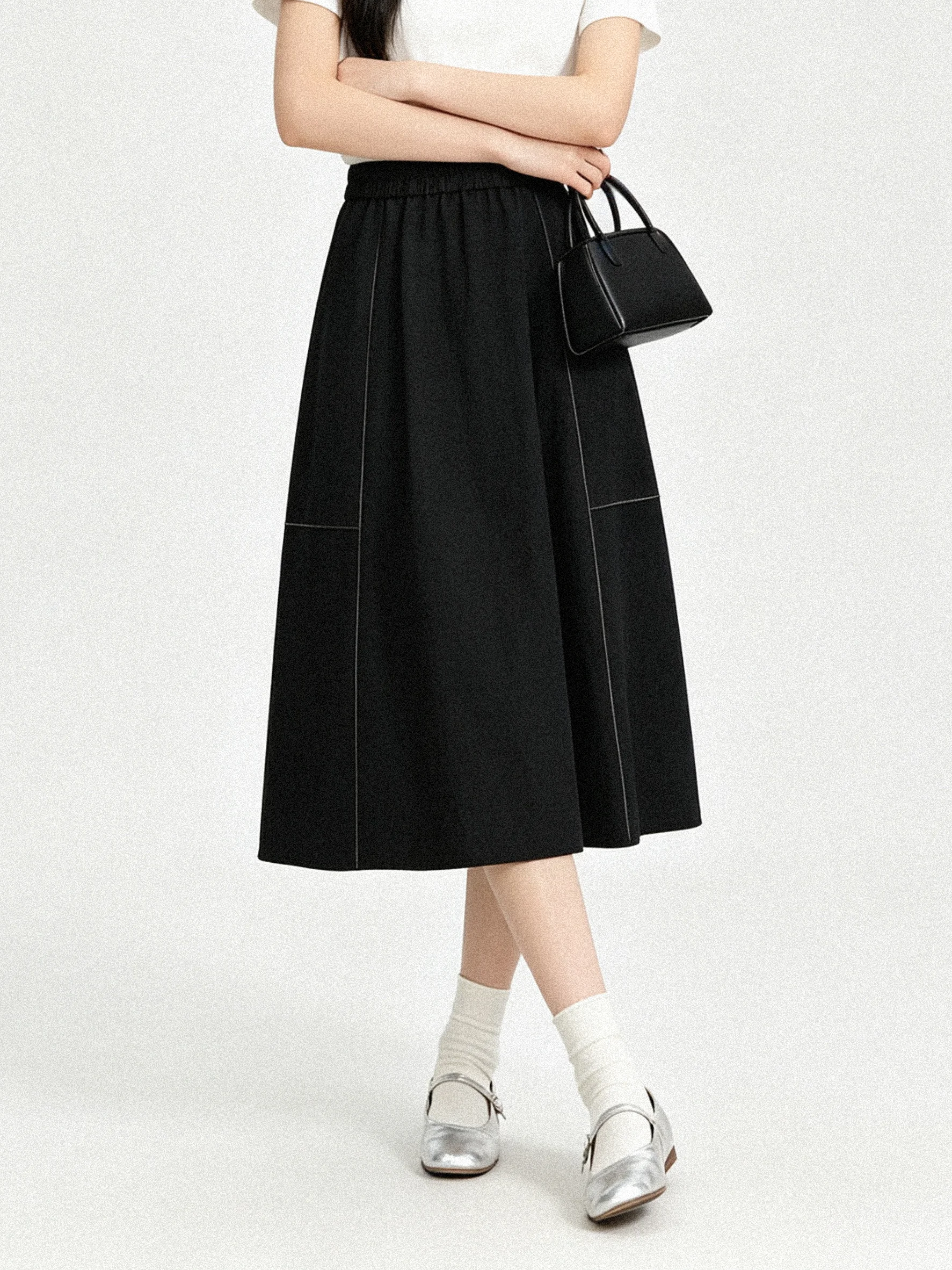 Textured Cotton Elastic Waist A-Line Skirt Artistic Loose Slimming Autumn Style Half Skirt Korean Version Breathable Skin-Fri...