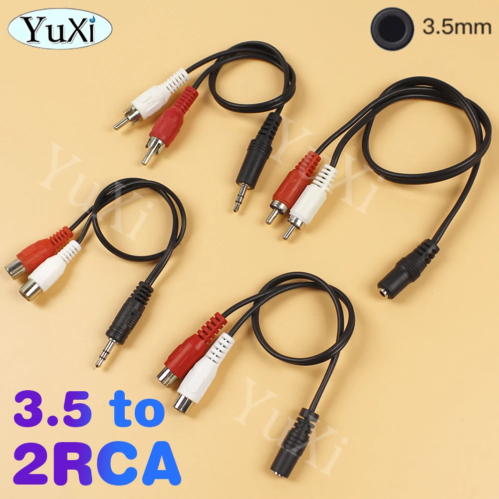 1Pc 3.5mm Jack Aux to 2 RCA Audio Video Cable Stereo Y Splitter Cable AV Adapter 2RCA Cord Wire For DVD TV VCR PC Phone Speaker