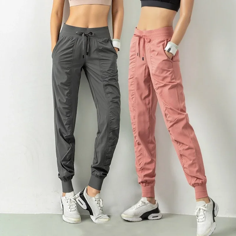 Fabric Drawstring Running Sport Joggers Women Quick Dry Athletic Gym Fitness Sweatpants with Two Side Pockets Exercise Pants