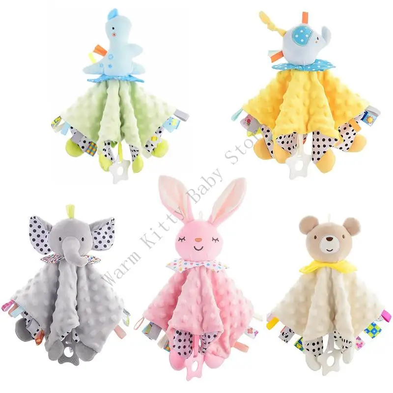 Soft Plush Baby Appease Towel Stuffed Animal Doll Newborn Security Blanket Soothing Towel With Teether Saliva Towel