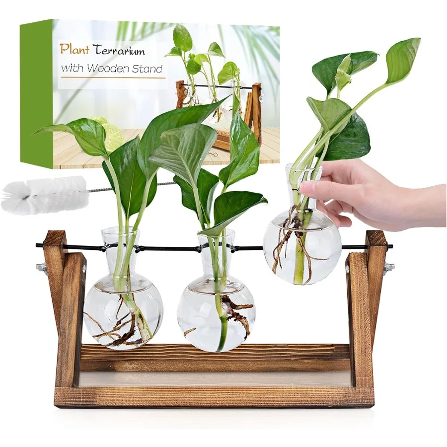 

Plant Propagation Station Plant Terrarium with Wooden Stand Unique Gardening Birthday Gifts for Women Plant Lovers Home Office