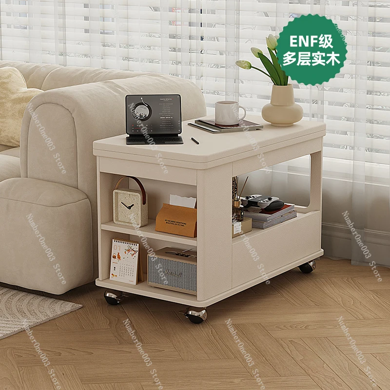 Cream wind sofa side table can be moved side cabinet folding tea table snacks trolley living room shelf small side table