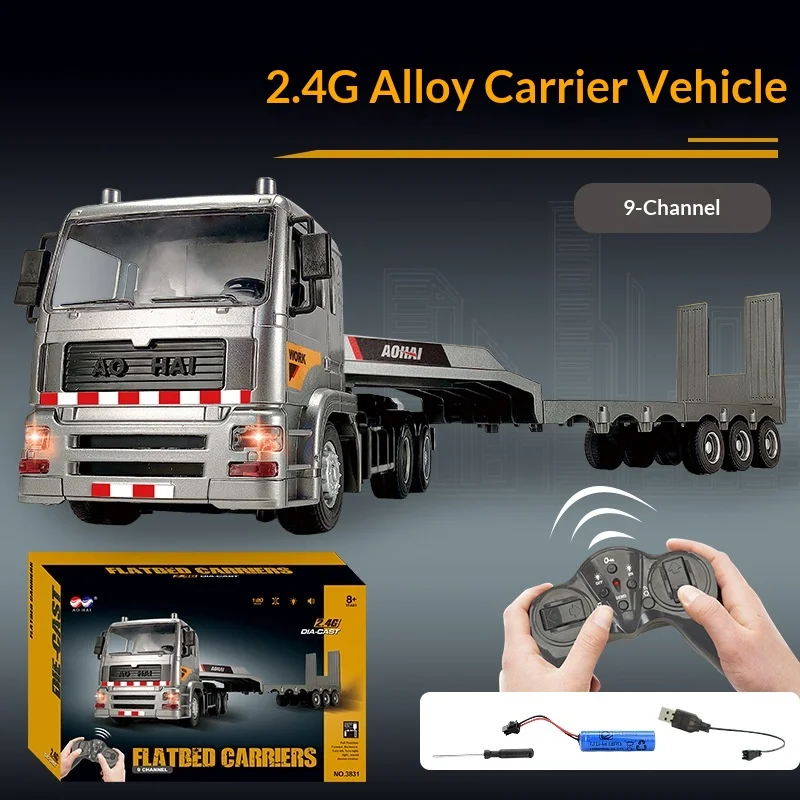 Aohai 2 4G Remote Control Flatbed Trailer Truck 1 18 Scale Alloy Diecast Simulation Rechargeable Vehicle For Adult Hobby