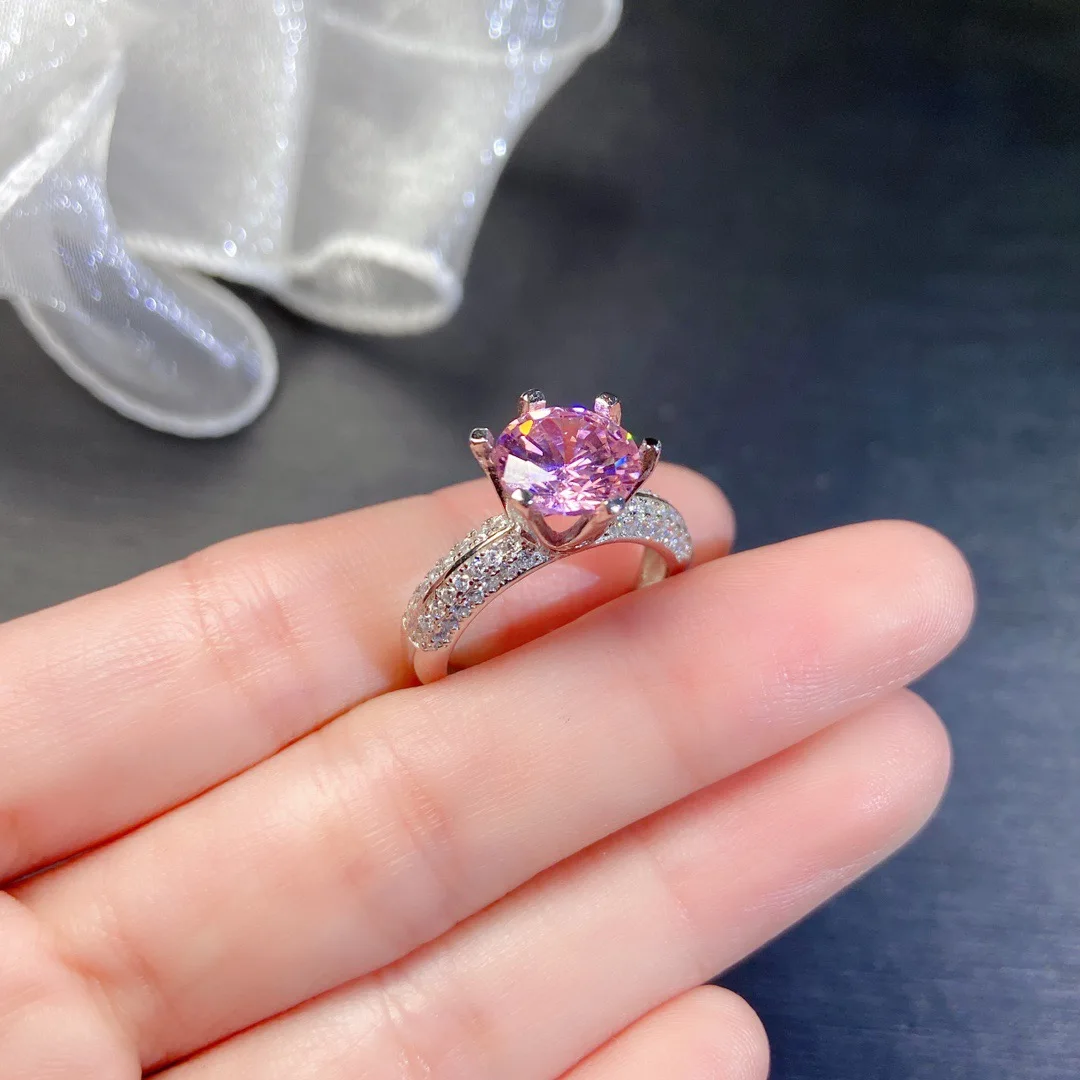 New Style Pink Moissanite Ring Luxury Jewelry Designer 925 Sterling Silver 3 Carat Moissanite Ring