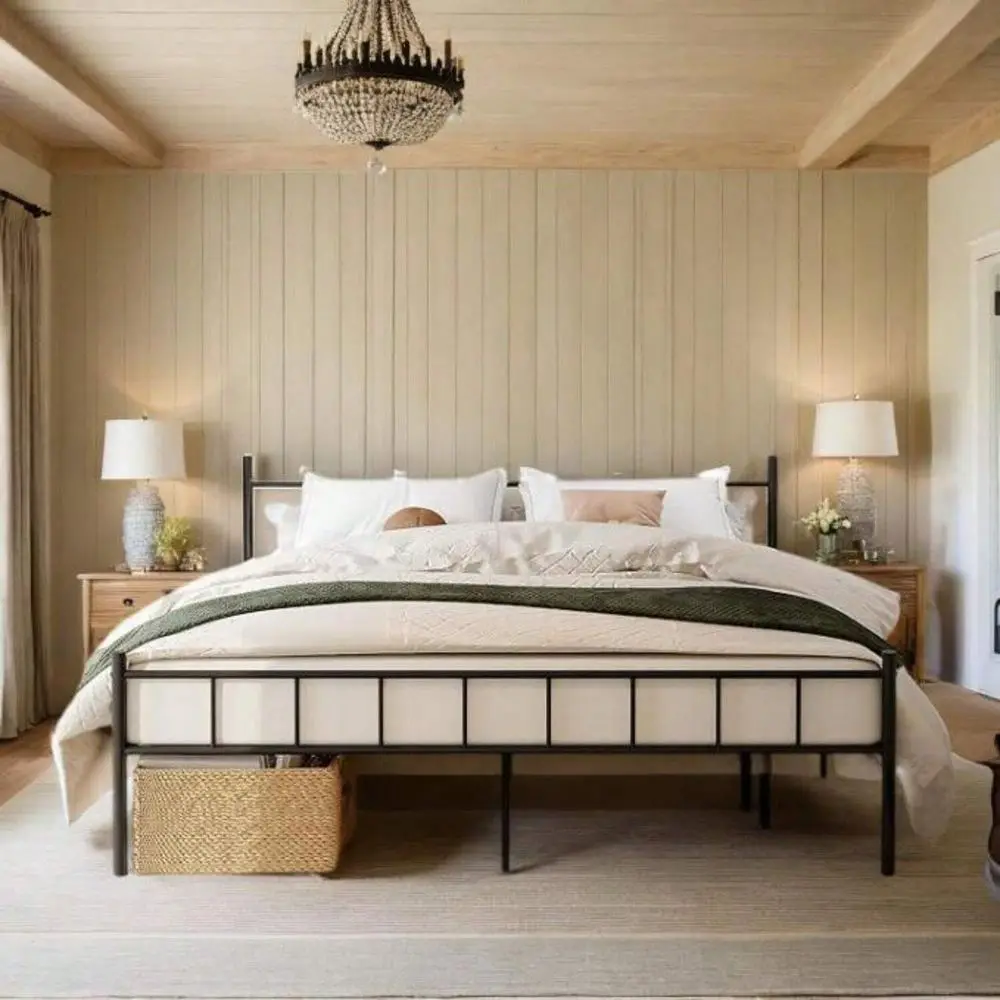 

Металлическая кровать-платформа в стиле модерн, черная, 14 дюймов, с местом для хранения под кроватью, усиленная стальная решетка, без пружинного блока