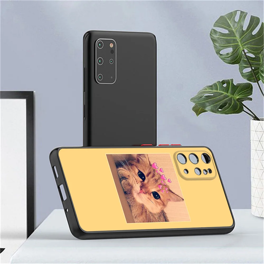 Чехол для телефона Samsung S25 Ultra S24 S10 A16 4G Note20 S20 S21 S22 S23 Plus FE Cute Cat Pink Funny Art Черный полупрозрачный чехол
