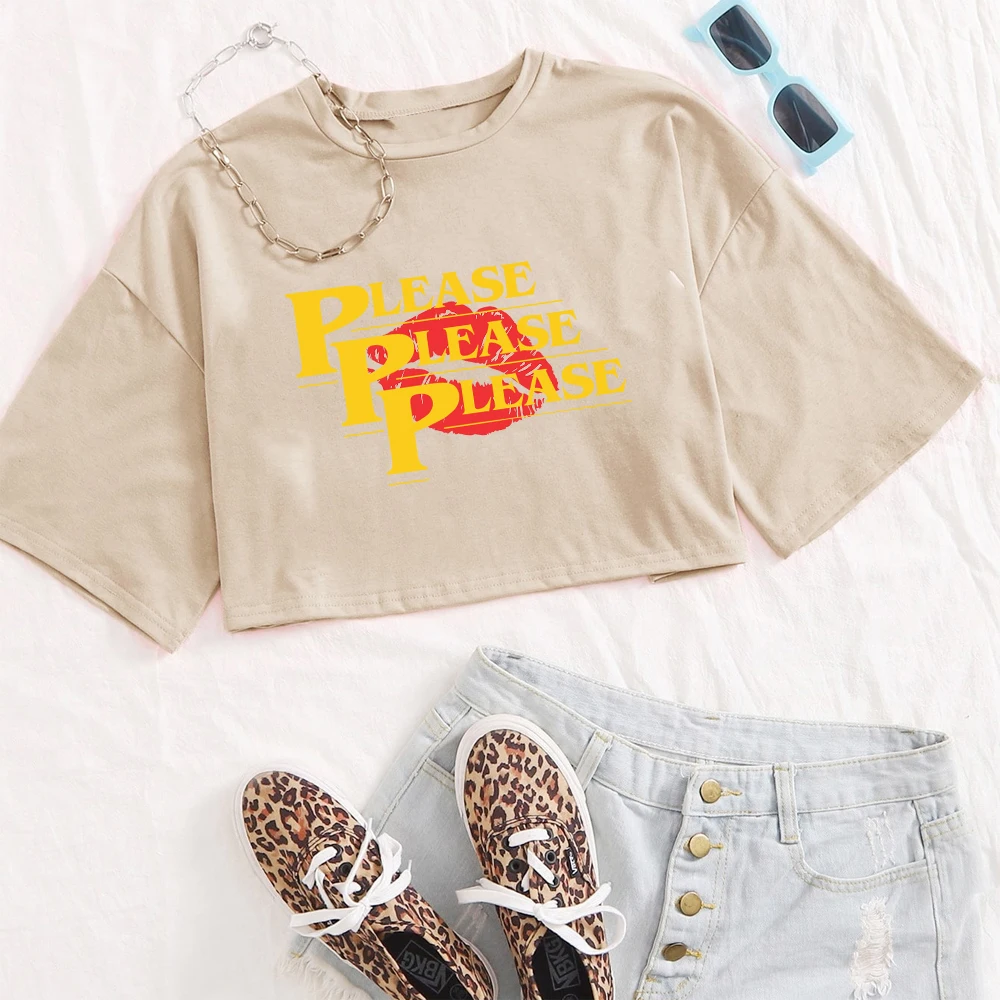 “Please Please Please” Lyrics Sabrina Carpenter Girls O-Neck Casual Women Crop Shirts for Fan Gift Tops