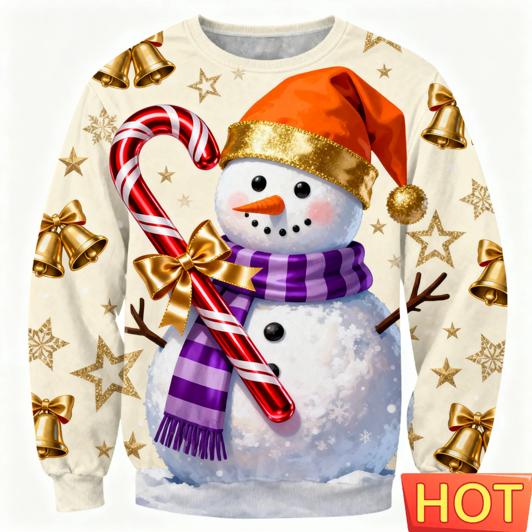 

3D Christmas Snowman Print O-Neck Sweatshirt For Men Fashion Comfortable Long Sleeve Tops Loose Daily Casual Personality Clothes
