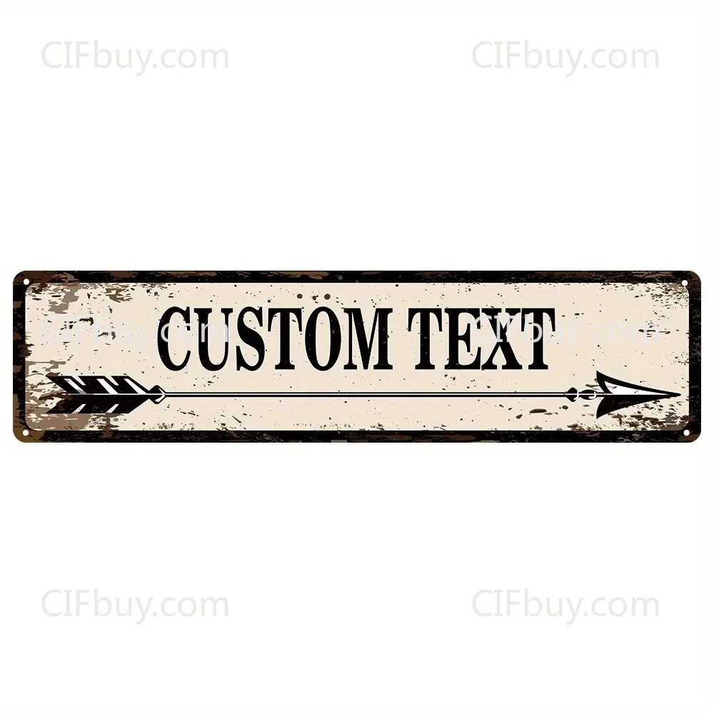 1pc 2D Flat Custom Personalized Vintage Arrow Text Metal Sign Wall Decor