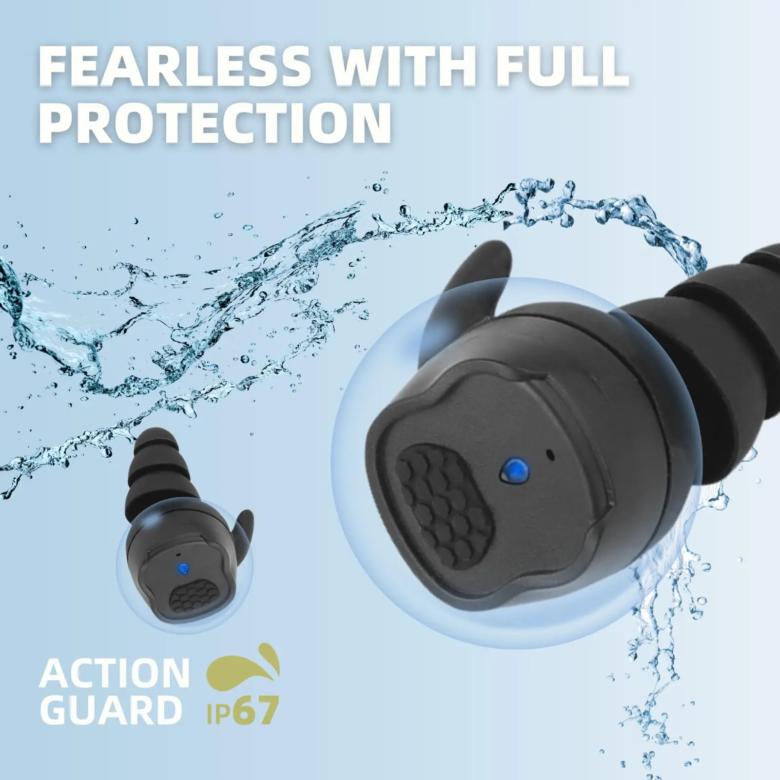 Tactical Hearing Protection Earplug, 26dB NRR/0.5ms Response/82dB Active Suppression,One Hand Operation, IP67 Build, 8-24hrs Use