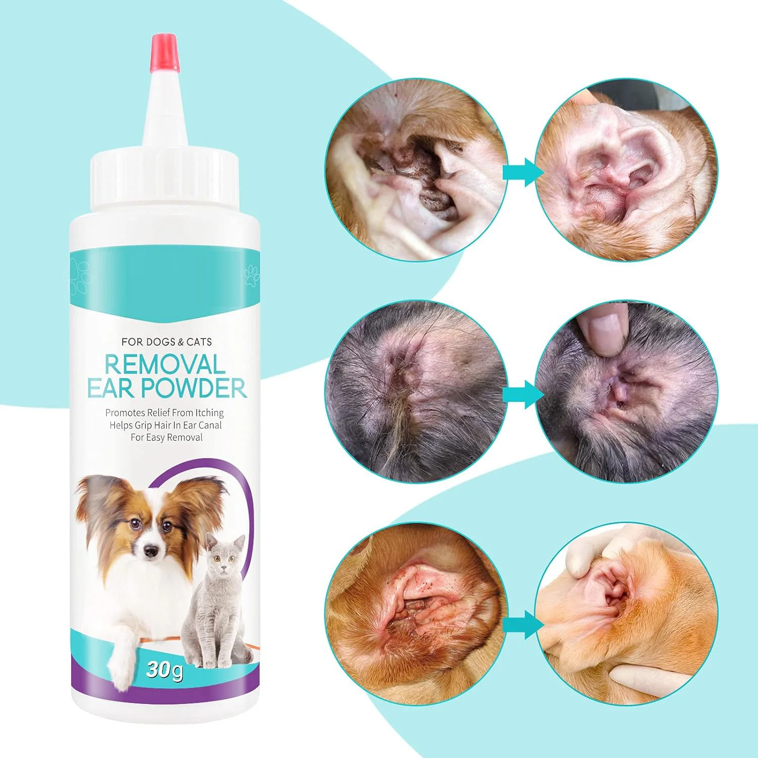 Dog Ear Cleaner 30g - Removal Ear Powder for Pets,Dog Ear Infection Treatment,Supports Infection Prone Ears, Ear Odor in Pets