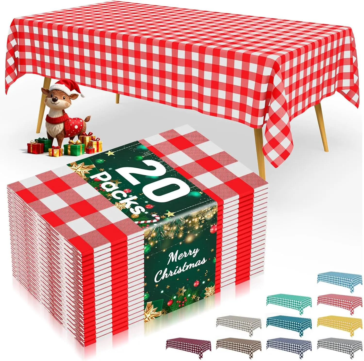 

20 упаковок одноразовой скатерти в клетку, 54 x 108-дюймовая водонепроницаемая красно-белая клетчатая скатерть для Рождества, пикника, дня рождения, вечеринки