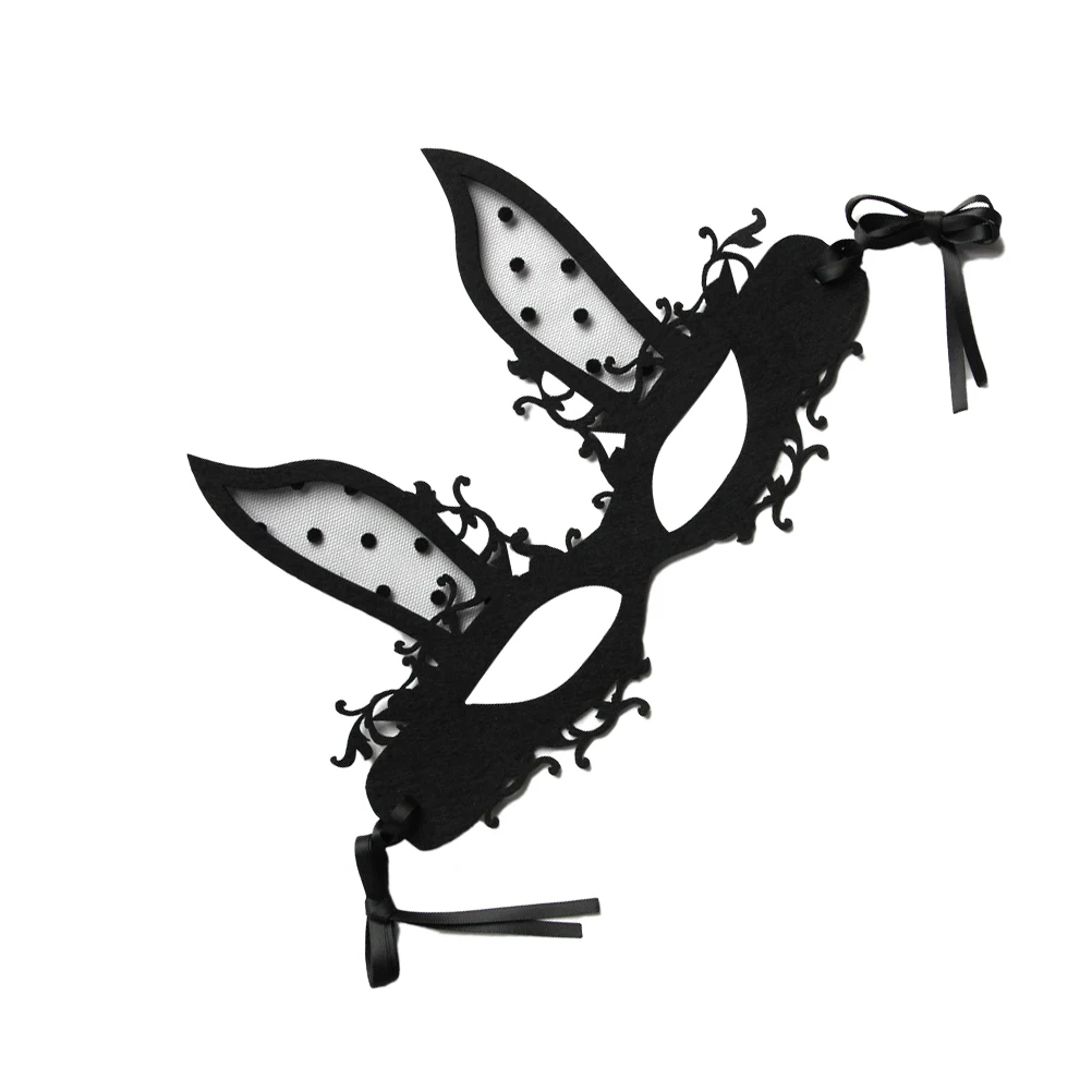 

Bunny Half Face Mask Rabbit Masquerade Party Halloween Cosplay Women Prop Toy Black Ribbon Comfortable Festive Gift