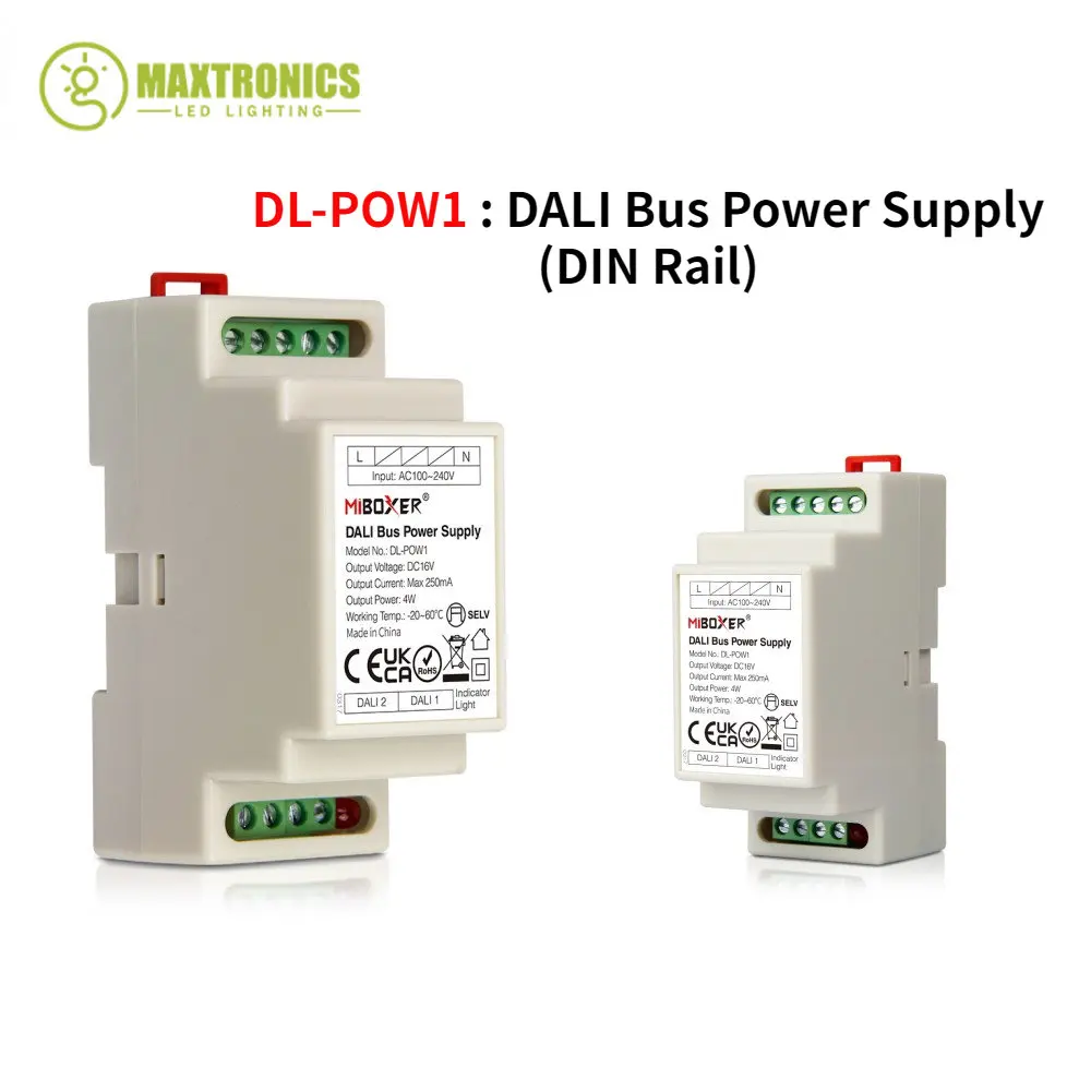 Miboxer DL-POW1 DALI Bus Power Supply (DIN Rail) DC16V 4W Max250mA LED Transformer For AC 110V 220V DALI RGB CCT Led Downlight