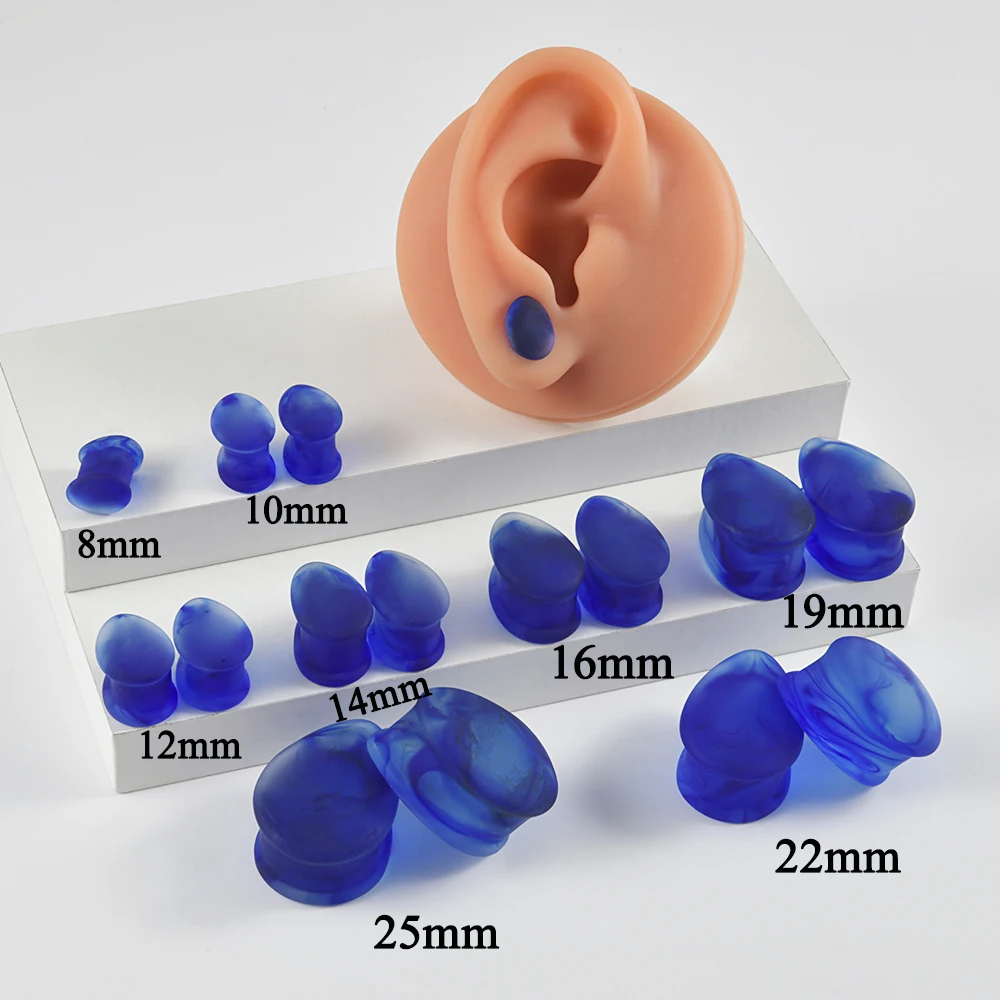 1 Paar gefrostete blaue Rauch farbe tröpfchen förmige doppelt ausgestellte Ohr stöpsel aus massivem Glas Ohr Expander Stärke Piercing Schmuck
