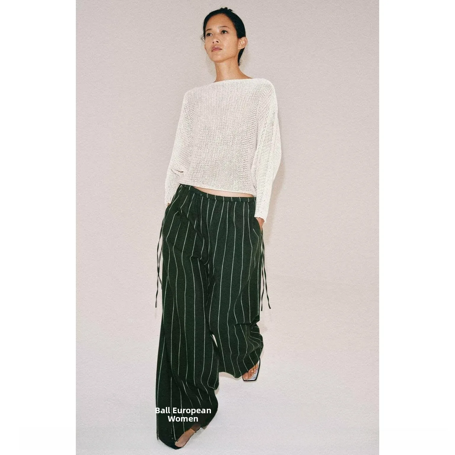 2026 Summer New Women's Casual Wide Leg Pants Striped Mixed Linen Loose Fit Trousers Comfortable Natural Waist Design