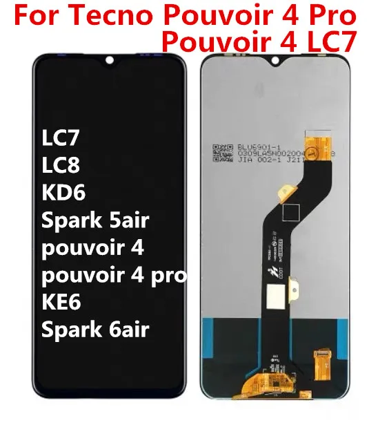 Black 7.0 inch For Tecno Pouvoir 4 LC7 LCD  Pouvoir 4 Pro Display Touch Screen Digitizer Assembly Replacement LC8 KD6 Spark 5ai