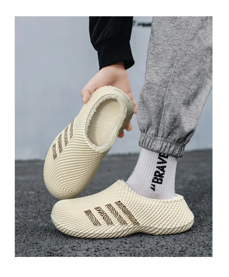 Winter Herren Warme Hausschuhe Indoor Clogs Slides Weiche Sohle Haus-Schuhe Samt Leichte Lässige Flache Schuhe Plüsch für Draußen – Detail 1