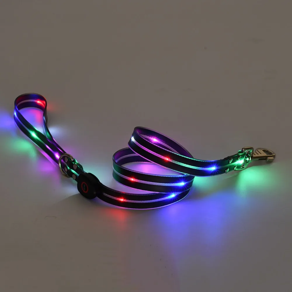 Glowing Dog Collar Leash Waterproof Adjustable Dog Neck Collar Rechargeable Weather Proof Dog Led Light Collar For Night Walking
