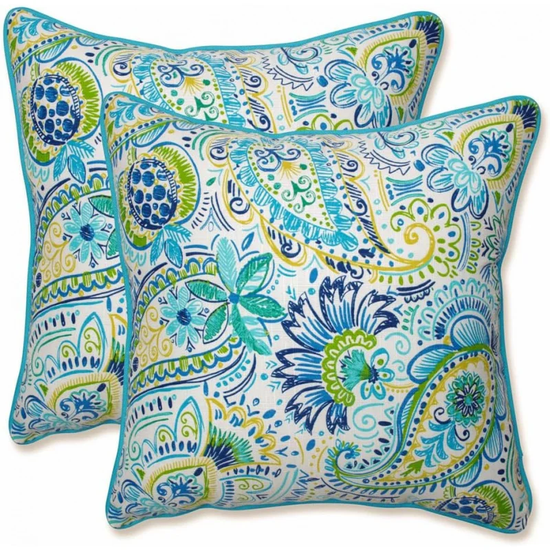 

Paisley Indoor/Outdoor Accent Throw Pillow, Plush Fill, Weather, and Fade Resistant, Large Throw - 18.5" x 18.5", Blue/Yellow Gi