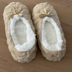 Women Fluffy Slippers Winter Bow Fur Warm Plush Non Slip Grip Sole Indoor  Home Room Female House Fuzzy Slipper Lazy Floor Shoes