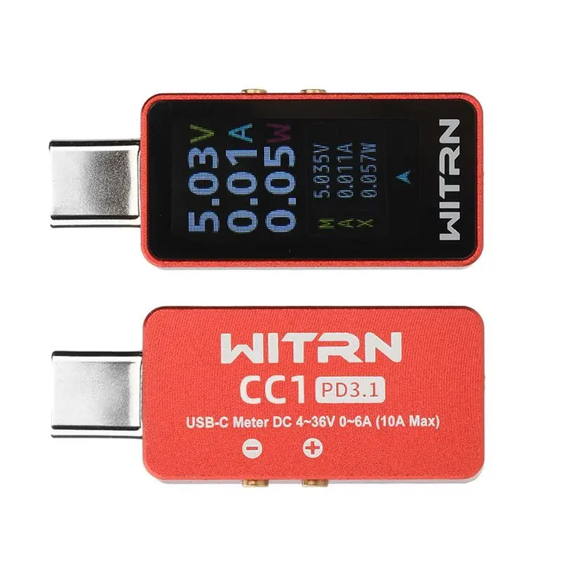 

1PCS Red Version CC1 WITRN USB Voltage Current Meter Tester PD3.1 Digital Display 28V Type-C Power Meter CC Meter