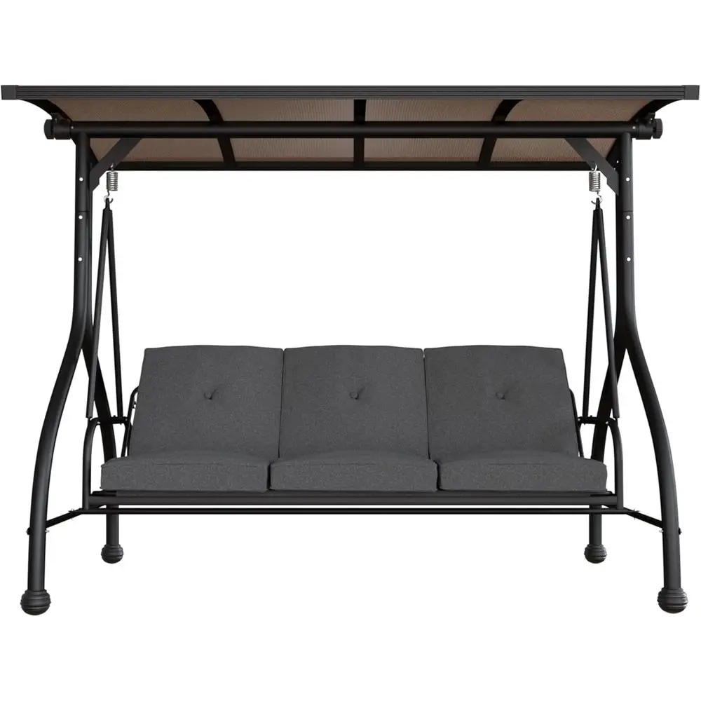 

Трехместные уличные качели с регулируемой крышей из ПВХ, мягким сиденьем, идеально подходят для патио, сада или газона, серые