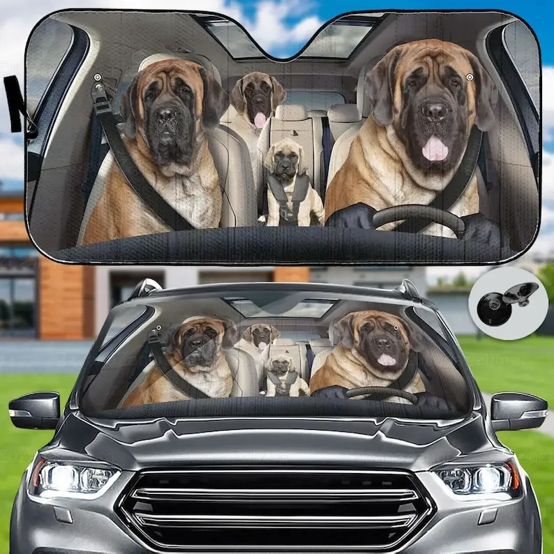 English Mastiff Car Sun Shade, English Mastiff Auto Sun Shade, Windshield Sun Shade, English Mastiff Gift, Family Dog Car Sunsha