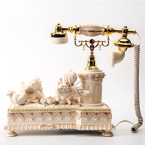 Antique Landline Telephone Vintage Fixed Corded Phone Cupid European Beaut Caller ID Decoration Home Office Carve Old People