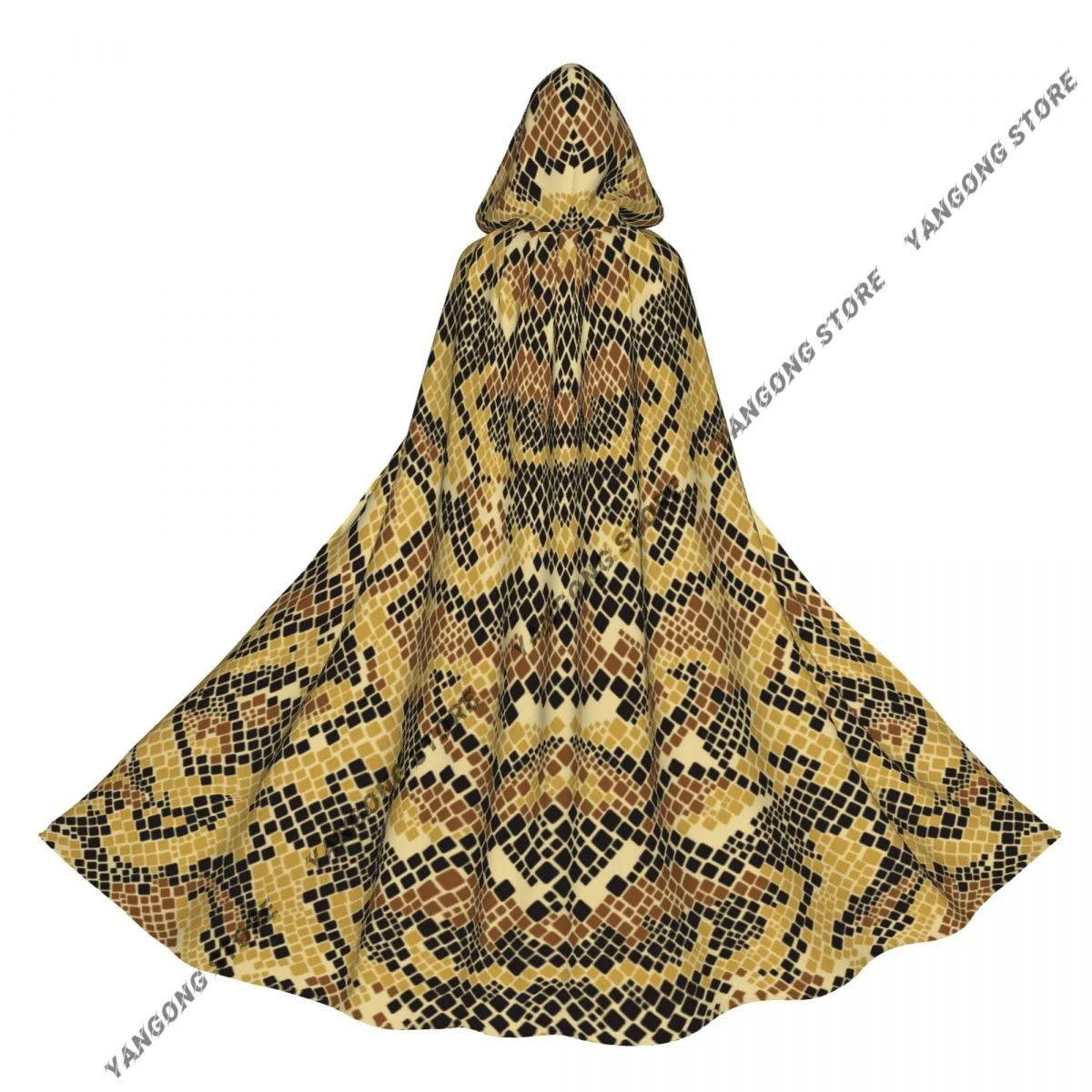 Abstract Python Snake Skin Hooded Cloak Coat Halloween Cosplay Costume Vampire Devil Wizard Cape Gown Party