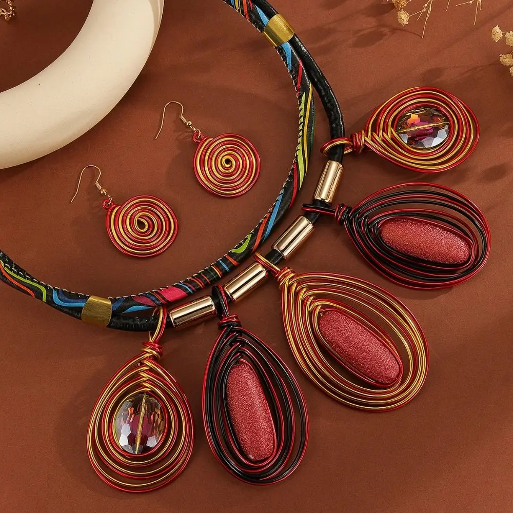 

Rhinestone Inlaid Multi-layer Jewelry Set Crystal Hand-woven Necklace Earrings Set Exaggeration African Women Jewelry Set Women