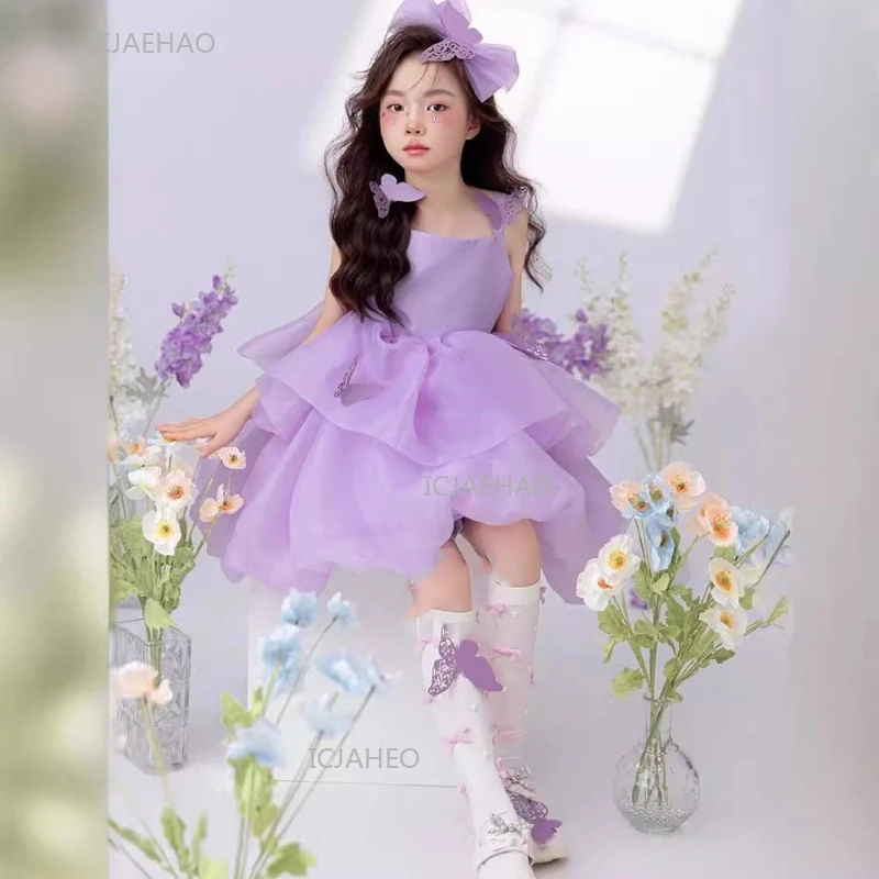 Party Dresses New Purple Children GirlsToddler Baby Kids Birthday Pageant Flower Girl Spaghetti Strap Princess Dress Gown for