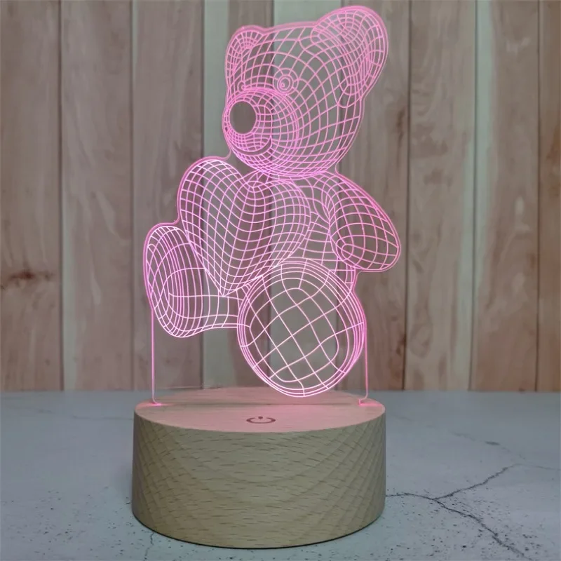 Beech wood charging touch small night light LED acrylic pattern customized lamp holder logo creative children's birthday gift