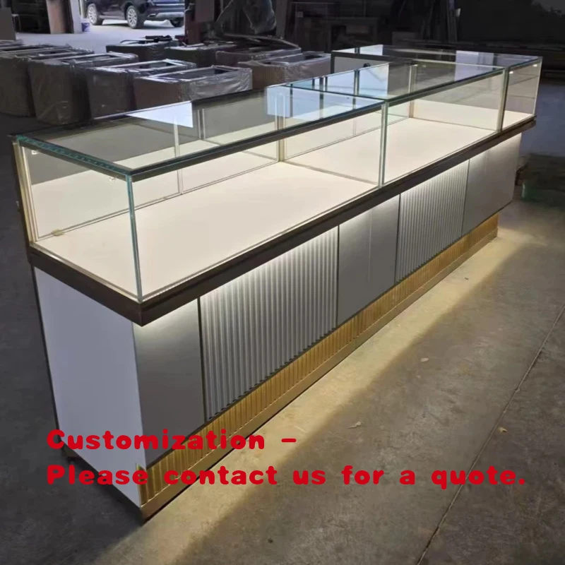 custom.Custom Luxury Stainless Steel Glass Display Cabinet LED Light Decorative Jewelry Showroom Featuring Gemstone Jewelry Disp