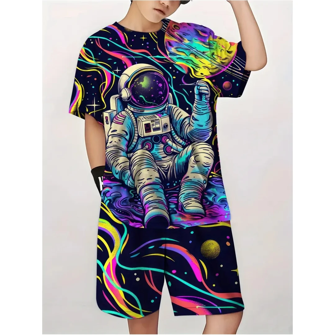 

Children's Sets Summer Short Sleeve Cool 3D Astronaut Print Toddler Boy Outfits Tracksuit for Girls Cute Suit Baby Boys Clothes
