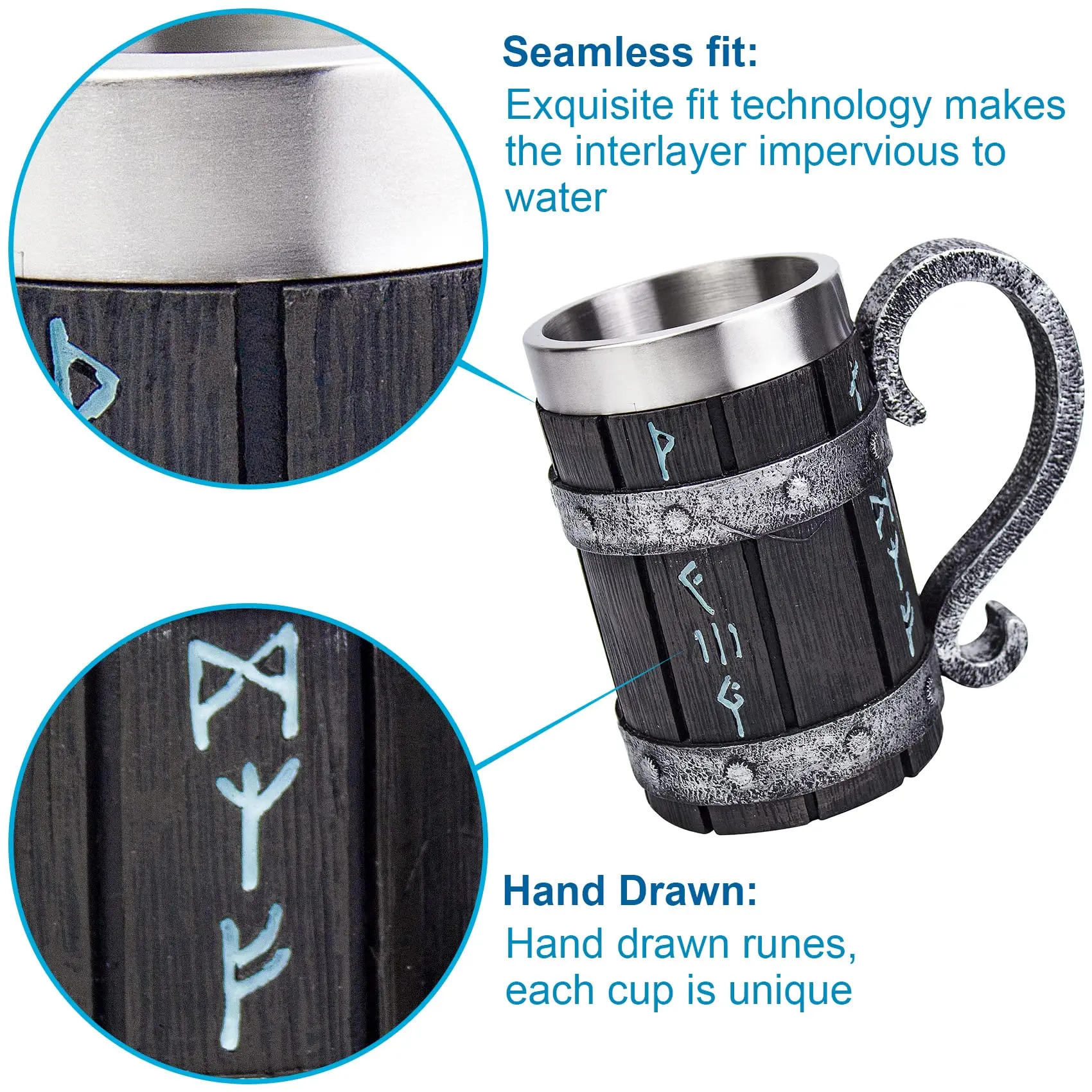 Viking Norse Heritage Coffee Mug - Stainless Steel Resin 3D Tankard Gift for Men Unique Nordic Beverage Cup with Norse Decor