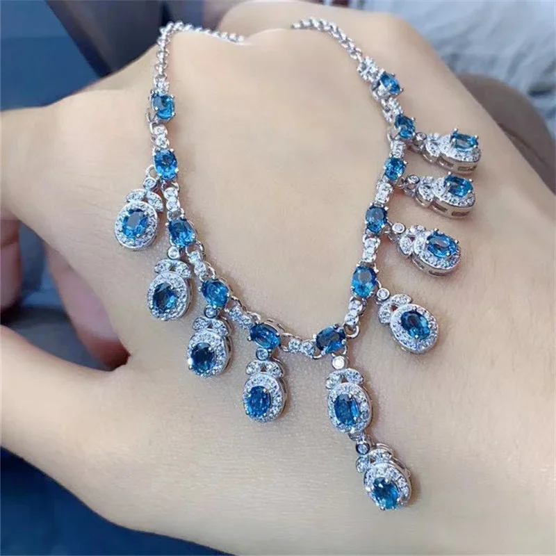 100% Real 925 Sterling Silver natural Topaz Pendant Choker Necklace for Women Elegant Jewelry Fashion