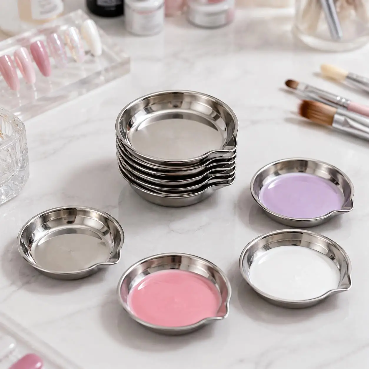 6~24pcs Stainless Steel Mixing Tray with Spout Metal Paint Palette Dish Watercolor Acrylic Oil Art Supplies Drawing Craft TMZ