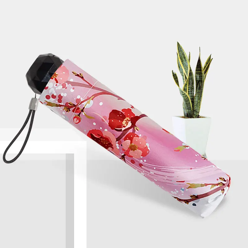 Peach blossom 8 bone folding umbrella ladies creative arts small fresh Sun silver glue sunscreen manual sunshade umbrella