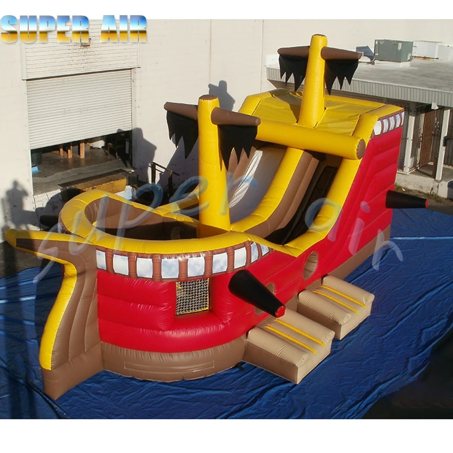 Hot sale nice red inflatable pirate ship with air blower for children playground