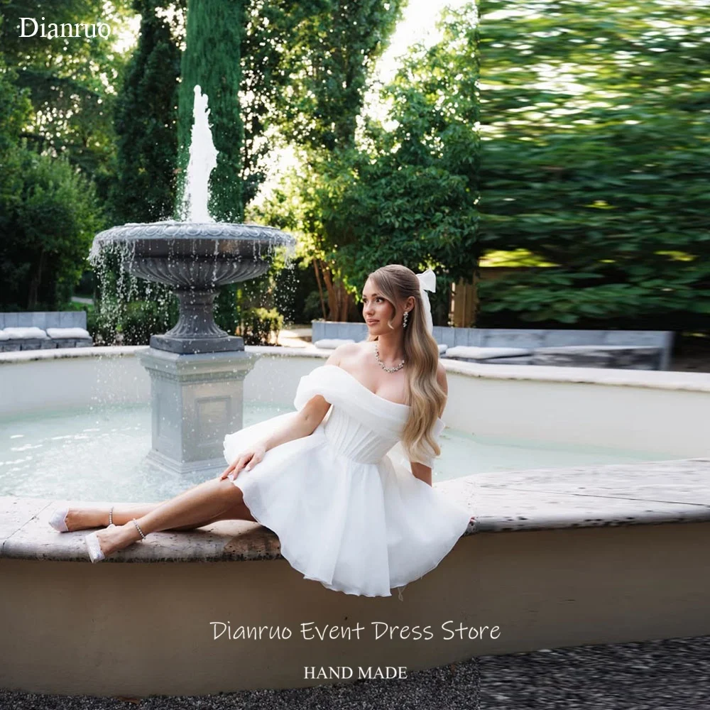 Dianruo Layered Hem Mini Wedding Dress Off Shoulder Civil Vestido De Noiva Handmade A Line Puffy Homecoming Dress Customized