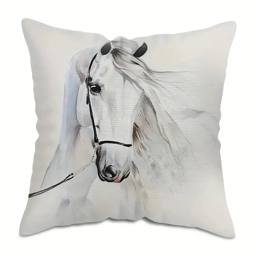 Decorative Horse Portrait Pillowcase Cushion Cover Realistic Equestrian Art Throw Pillow for Bedroom Living Room Home Decor Pet