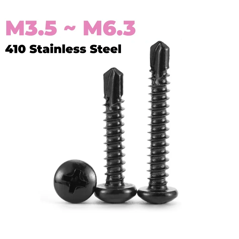 Black 410 Stainless Steel Self-Drilling Dovetail Screws M3.5 ~ M6.3 Cross Round Head Tapping Screws for Sheet Metal