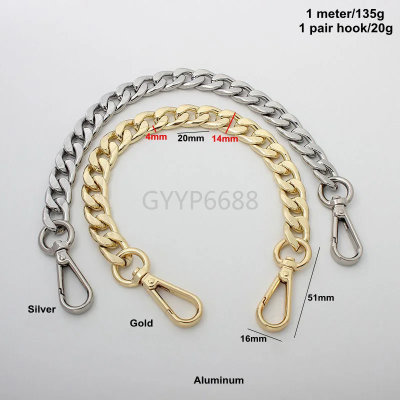 1-5pcs 2 colors 4*14*20 14mm width aluminum NK chains with round head snap hooks for bag strap shoulder replace accessories