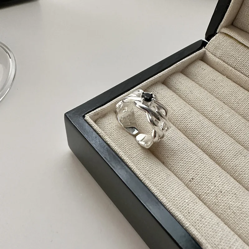 

S925 Sterling Silver Korean Version INS Heavy Industry Ring with Woven Zircon Wedding Occasion Ring Wholesale