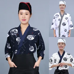 Nueva uniforme de Chef de Sushi de cocina japonesa, Kimono Izakaya para restaurante, casa de té, camarero, monos de manga media con estampado para hombres y mujeres