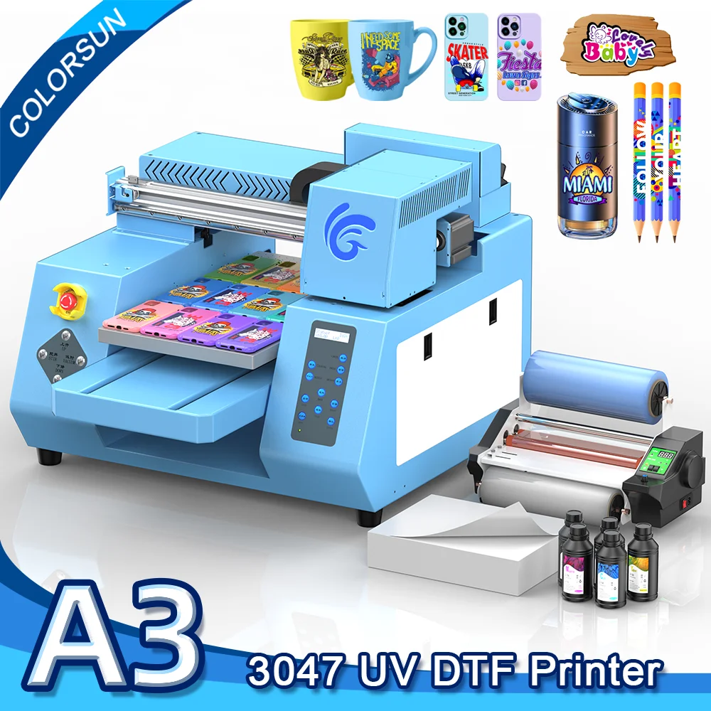 Colorsun A3 UV Printer UV Flatbed Impressora A3 UV DTF Sticker Printing Machine A3 UV Printers for Phone Case Bottle Acrylic