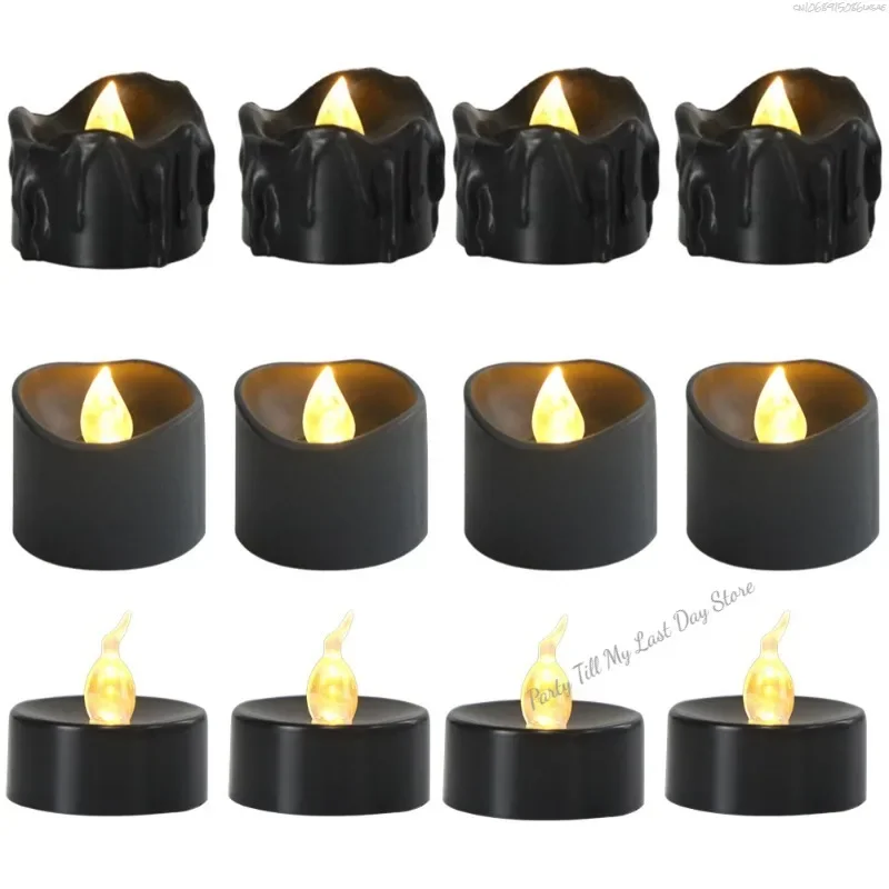 Black LED Candle Lamp Battery Operated Tea Light Flameless Fake Electronic Candle Halloween Party Decor Flashing Candle Lamp