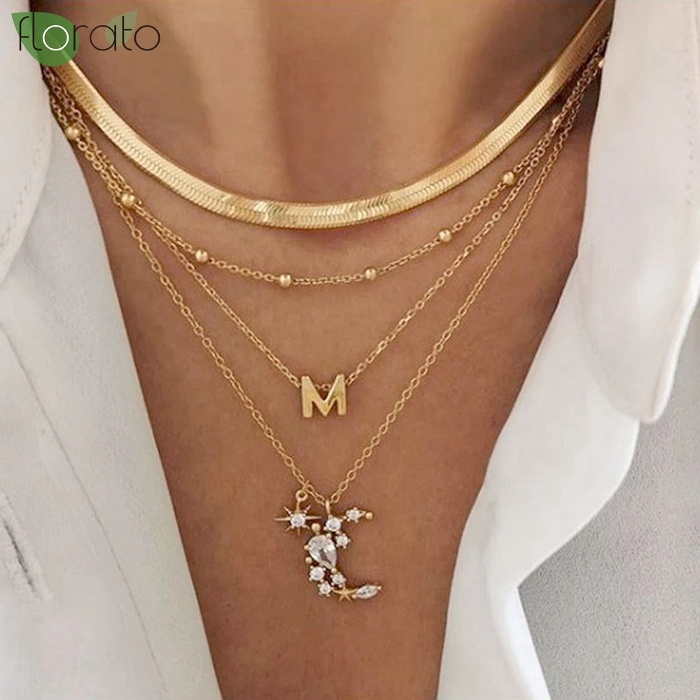 

925 Sterling Silver Necklace Fashion Moon Pendant Necklace for Women 18K Gold Necklace Trend White Zircon Luxury Jewelry Gift
